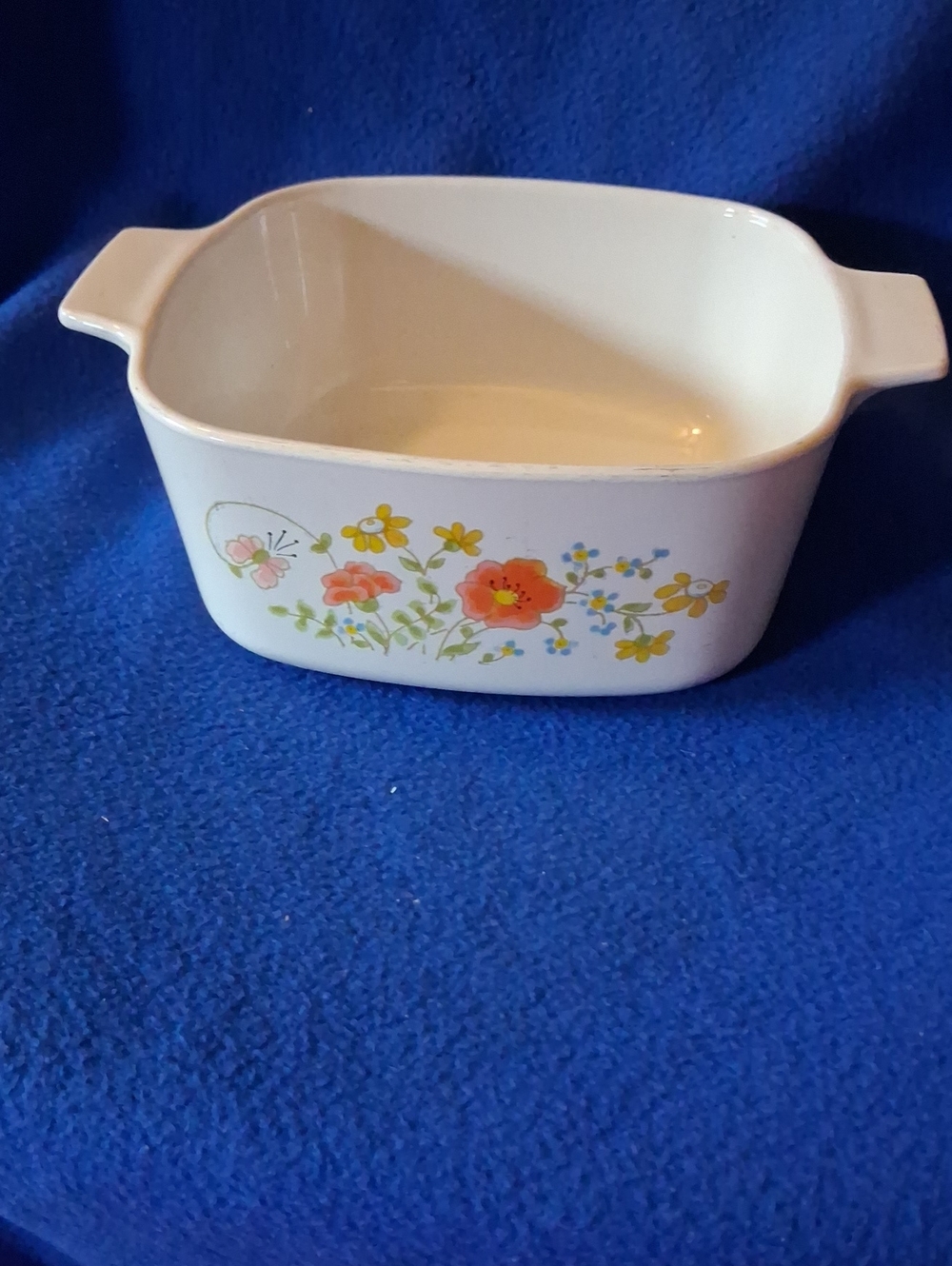 Corningware White Ceramic Baking Dish with Orange and Yellow Floral Pattern